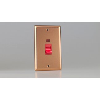 Varilight Urban 45A Cooker Switch + Neon (Vertical Twin Plate, Red Rocker) Red Polished Copper Red Insert