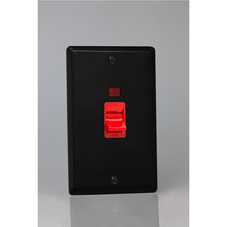 Varilight Urban/Vogue 45A Cooker Switch + Neon (Vertical Twin Plate, Red Rocker) Red Matt Black Red Insert