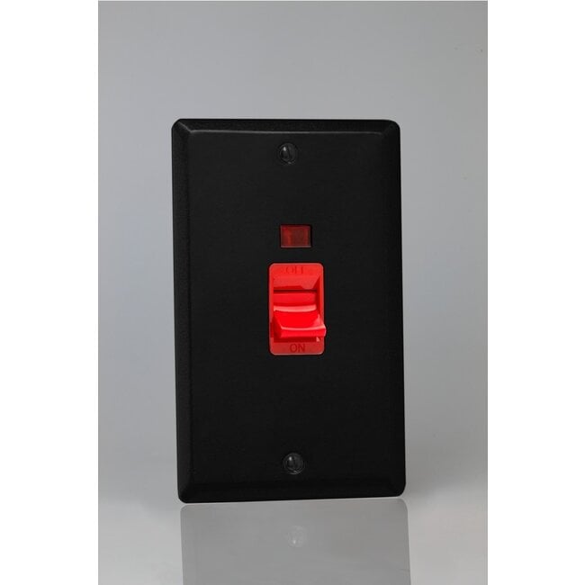 Varilight Urban/Vogue 45A Cooker Switch + Neon (Vertical Twin Plate, Red Rocker) Red Matt Black Red Insert