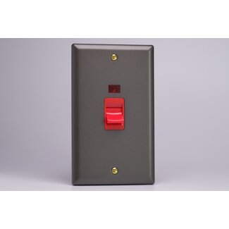 Varilight Vogue 45A Cooker Switch + Neon (Vertical Twin Plate, Red Rocker) Red Slate Red