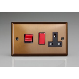 Varilight Urban 45A Cooker Panel with 13A Double Pole Switched Socket Outlet (Red Rocker) Black Brushed Bronze Black/Red Inserts