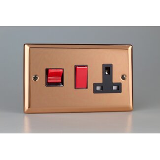 Varilight Urban 45A Cooker Panel with 13A Double Pole Switched Socket Outlet (Red Rocker) Black Polished Copper Black/Red Inserts