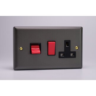 Varilight Vogue 45A Cooker Panel with 13A Double Pole Switched Socket Outlet (Red Rocker) Black Slate Black
