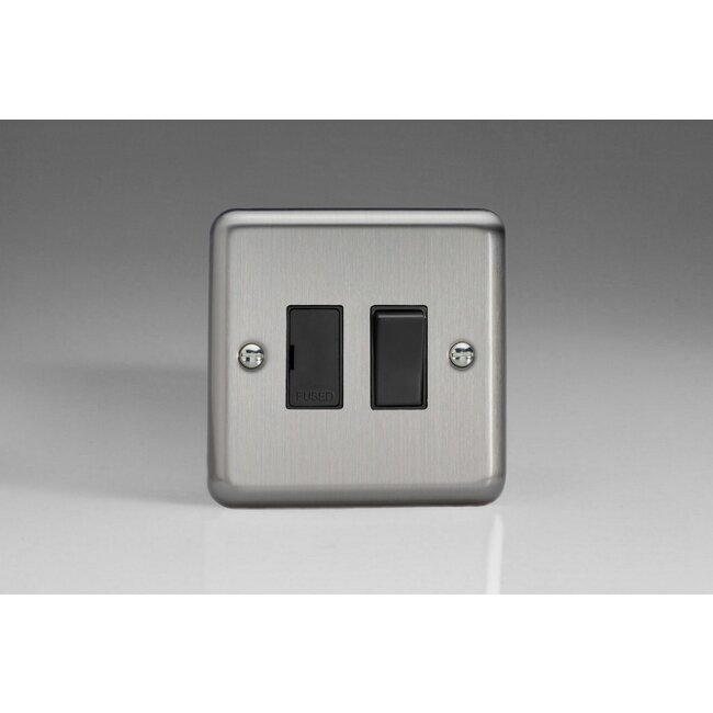 Varilight Classic 13A Switched Fused Spur  Black Matt Chrome Black Inserts