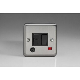 Varilight Classic 13A Switched Fused Spur + Neon + Flex Outlet  Black Matt Chrome Black Inserts