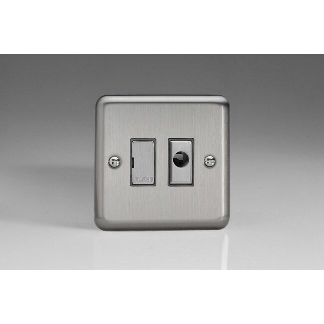 Varilight Classic 13A Unswitched Fused Spur + Flex Outlet with Metal Inserts Decorative Matt Chrome Steel Inserts