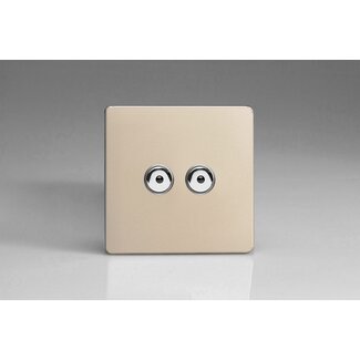 Varilight Screwless 2-Gang 1-Way Remote/Touch Control Master LED Dimmer 2 x 0-100W (1-10 LEDs) V-Pro IR Satin Chrome Buttons