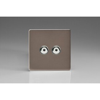 Varilight Screwless 2-Gang 1-Way Remote/Touch Control Master LED Dimmer 2 x 0-100W (1-10 LEDs) V-Pro IR Pewter Chrome Buttons