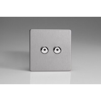 Varilight Screwless 2-Gang 1-Way Remote/Touch Control Master LED Dimmer 2 x 0-100W (1-10 LEDs) V-Pro IR Brushed Steel Chrome Buttons