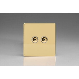 Varilight Screwless 2-Gang 1-Way Remote/Touch Control Master LED Dimmer 2 x 0-100W (1-10 LEDs) V-Pro IR Polished Brass Brass Buttons