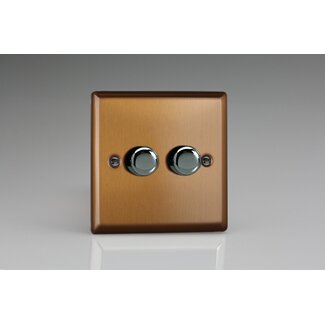 Varilight Urban 2-Gang 2-Way Push-On/Off Rotary LED Dimmer 2 x 0-120W (1-10 LEDs) V-Pro Brushed Bronze Iridium Knobs