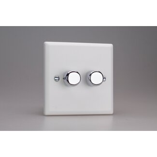 Varilight Urban 2-Gang 2-Way Push-On/Off Rotary LED Dimmer 2 x 0-120W (1-10 LEDs) V-Pro Chalk White Chrome Knobs