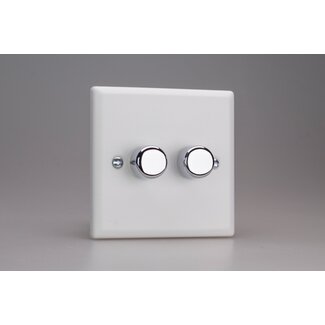 Varilight Urban 2-Gang 2-Way Push-On/Off Rotary LED Dimmer 2 x 0-120W (1-10 LEDs) V-Pro Chalk White Chrome Knobs