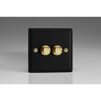 Varilight Vogue 2-Gang 2-Way Push-On/Off Rotary LED Dimmer 2 x 0-120W (1-10 LEDs) V-Pro Matt Black Polished Brass