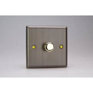 Varilight Urban 1-Gang 2-Way Push-On/Off Rotary LED Dimmer 1 x 0-120W (Max 10 LEDs) V-Pro Antique Brass Brass Knobs