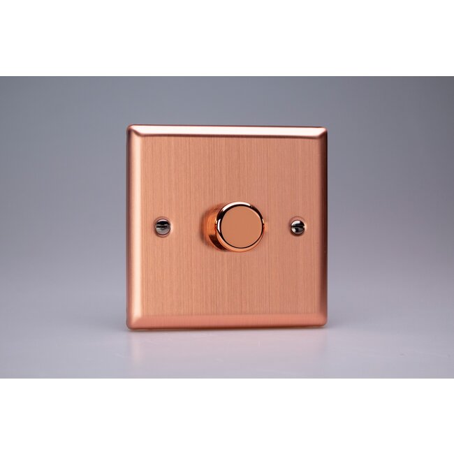 Varilight Urban 1-Gang 2-Way Push-On/Off Rotary LED Dimmer 1 x 0-120W (1-10 LEDs) V-Pro Brushed Copper Copper Knob