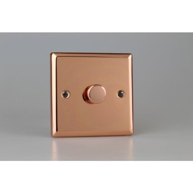 Varilight Urban 1-Gang 2-Way Push-On/Off Rotary LED Dimmer 1 x 0-120W (1-10 LEDs) V-Pro Polished Copper Polished Copper