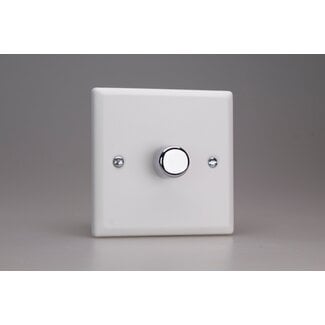 Varilight Urban 1-Gang 2-Way Push-On/Off Rotary LED Dimmer 1 x 0-120W (Max 10 LEDs) V-Pro Chalk White Chrome Knob