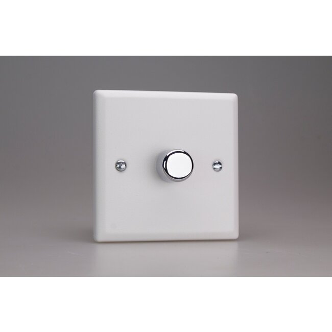 Varilight Urban 1-Gang 2-Way Push-On/Off Rotary LED Dimmer 1 x 0-120W (Max 10 LEDs) V-Pro Chalk White Chrome Knob