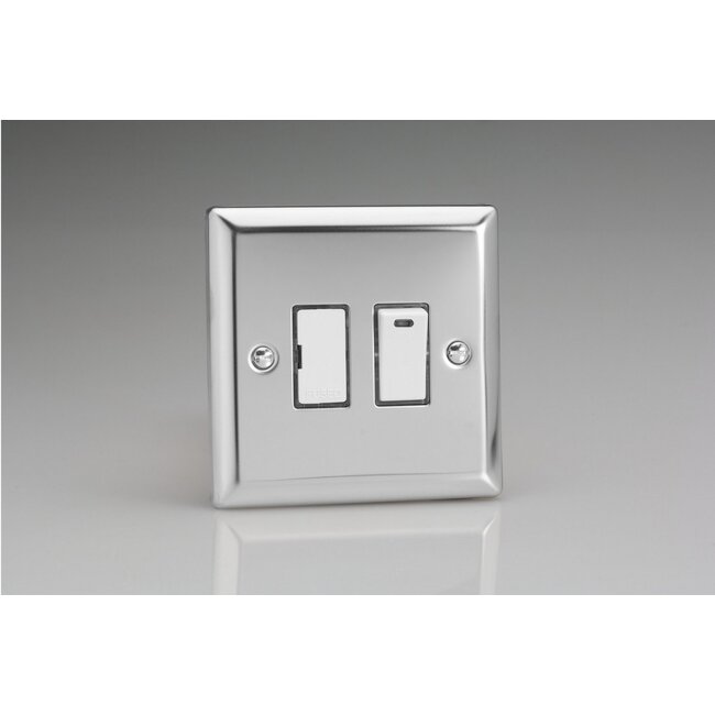 Varilight Classic 13A Switched Fused Spur + Neon  White Mirror Chrome White Inserts