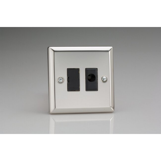 Varilight Classic 13A Unswitched Fused Spur + Flex Outlet Black Mirror Chrome Black Inserts