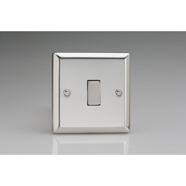 Varilight Classic 1-Gang 10A Intermediate Rocker Switch Decorative Mirror Chrome Chrome Rocker