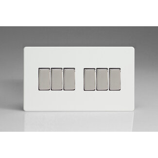 Varilight Screwless 6-Gang 10A 1- or 2-Way Rocker Switch (Twin Plate) Decorative Premium White Polished Chrome