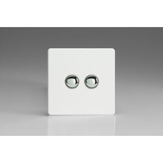 Varilight Screwless 2-Gang 6A 1-Way Push-to-Make Momentary Switch Decorative Premium White Chrome Buttons