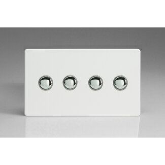 Varilight Screwless 4-Gang 6A 1-Way Push-to-Make Momentary Switch (Twin Plate) Decorative Premium White Chrome Buttons