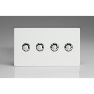 Varilight Screwless 4-Gang 6A 1- or 2-Way Push-On/Off Impulse Switch (Twin Plate) Decorative Premium White Chrome Buttons