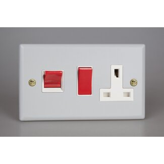 Varilight Vogue 45A Cooker Panel with 13A Double Pole Switched Socket Outlet (Red Rocker) White Matt White Polished Brass