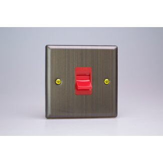 Varilight Urban 45A Cooker Switch (Single Plate, Red Rocker) Red Antique Brass Red