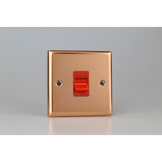 Varilight Urban 45A Cooker Switch (Single Plate, Red Rocker) Red Polished Copper Red Insert