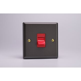 Varilight Vogue 45A Cooker Switch (Single Plate, Red Rocker) Red Slate Red