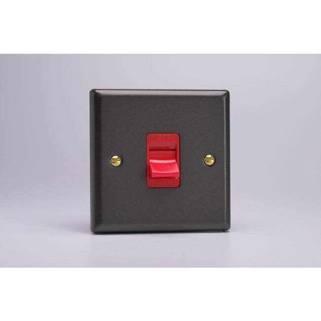 Varilight Vogue 45A Cooker Switch (Single Plate, Red Rocker) Red Slate Red