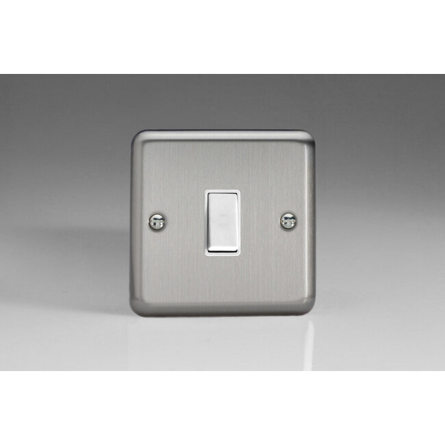 Varilight Classic 1-Gang 10A Retractive Switch White Matt Chrome White Rocker