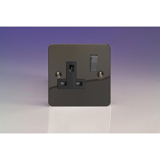 Varilight Ultraflat 1-Gang 13A Double Pole Switched Socket with Metal Rockers Black Iridium Iridium/Black Inserts