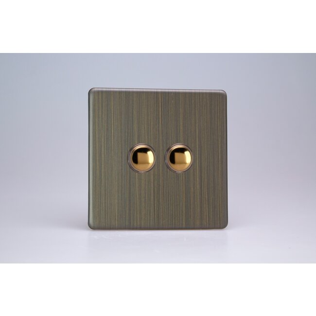Varilight Urban Screwless 2-Gang 6A 1-Way Push-to-Make Momentary Switch Brass Antique Brass Brass