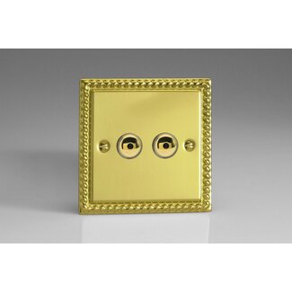 Varilight Classic 2-Gang 1-Way Remote/Touch Control Master LED Dimmer 2 x 0-100W (1-10 LEDs) V-Pro IR Georgian Brass Brass Buttons