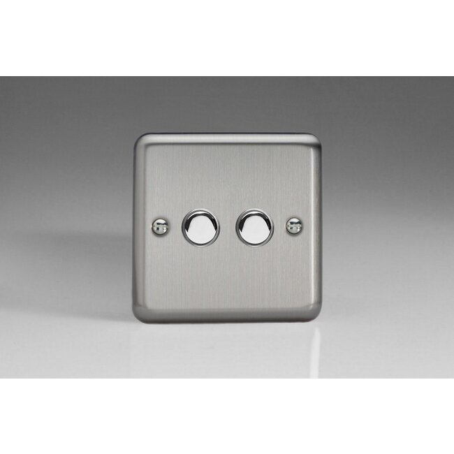 Varilight Classic 2-Gang Tactile Touch Control Dimming Supplementary Controller for use with Master on 2-Way Circuits V-Pro IR Matt Chrome Chrome Buttons