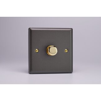 Varilight Vogue 1-Gang 2-Way Push-On/Off Rotary LED Dimmer 1 x 0-120W (Max 10 LEDs) V-Pro Slate Brass Knobs