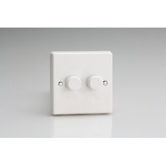 Varilight White 2-Gang 2-Way Push-On/Off Rotary LED Dimmer 2 x 0-100W (max 10 LEDs) V-Com White Plastic White Knob