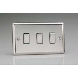 Varilight Classic 3-Gang 10A 1- or 2-Way Rocker Switch (Twin Plate) Decorative Mirror Chrome Chrome Rockers