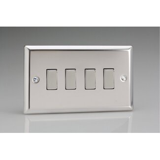Varilight Classic 4-Gang 10A 1- or 2-Way Rocker Switch (Twin Plate) Decorative Mirror Chrome Chrome Rockers