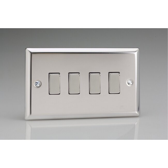 Varilight Classic 4-Gang 10A 1- or 2-Way Rocker Switch (Twin Plate) Decorative Mirror Chrome Chrome Rockers