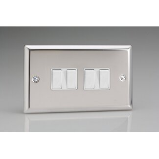 Varilight Classic 4-Gang 10A 1- or 2-Way Rocker Switch (Twin Plate) White Mirror Chrome White Rockers