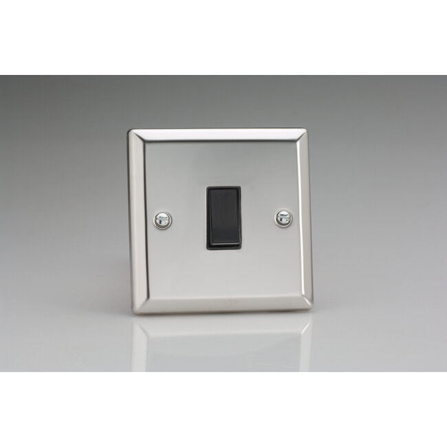 Varilight Classic 1-Gang 10A Retractive Switch Black Mirror Chrome Black Rocker
