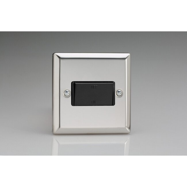 Varilight Classic 10A Fan Isolating Switch (3 Pole) Black Mirror Chrome Black Insert