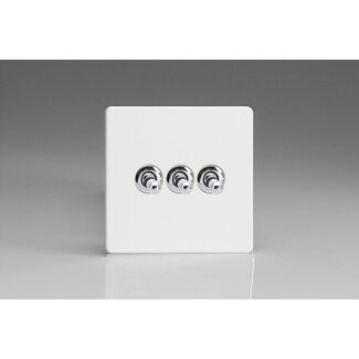 Varilight Screwless 3-Gang 10A 1- or 2-Way Toggle Switch Decorative Premium White Chrome Toggles