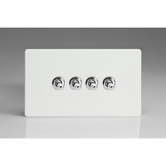 Varilight Screwless 4-Gang 10A 1- or 2-Way Toggle Switch (Twin Plate) Decorative Premium White Chrome Toggles